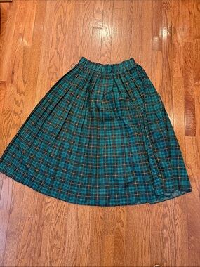 Vintage Teal and Black Plaid Circle Skirt Large